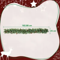 HOMCOM 1.8 m artificial Christmas garland floral decoration with 162 tips 8 pine cones Green(m-3)