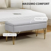 HOMCOM Panca Fondo Letto con Contenitore in Tessuto e Gambe in Acciaio, 100x40x49 cm, Grigio Chiaro(m-4)