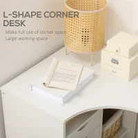 HOMCOM L Shaped Desk, 120cm Computer Desk, Corner Desk with 2 Drawers and 3 Storage Compartments for Home Office, Study Workstation, White(m-5)