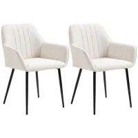 HOMCOM Dining Chairs Visitor Chairs Scandinavian Design - Set of 2 - Tapered Black Metal Legs - Ergonomic Seat Back Armrests Linen Beige(m-7)