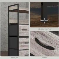 HOMCOM Rustic Chest of Seven Fabric Drawers - Grey Wood Effect(m-7)