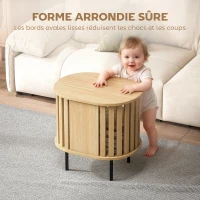 HOMCOM Table d'appoint ovale bout de canapé rangement ouvert pieds en acier design à lattes 50x39x50cm effet bois naturel(m-5)