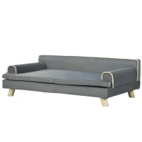 PawHut Scandinavian-style Dog & Cat Sofa with Removable Plush Cushion, Solid Wood Legs, 100 x 62 x 32 cm, Grey(m-1)