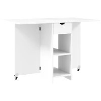 HOMCOM Foldable dining table for 2–4 people, foldable kitchen table with storage, extendable table on casters, white(m-1)