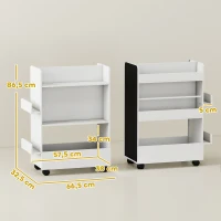 AIYAPLAY Bibliothèque pour enfant avec roulettes, rangement livre enfant de 3 à 8 ans avec tableau noir, 66,5x32,5x86,5cm, blanc(m-3)