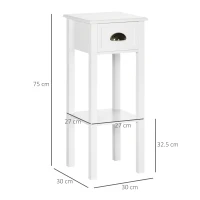 HOMCOM Set of 2 Side Tables End Table Pedestal - drawer, shelf - dim. 30L x 30l x 75H cm - shell handles Aged Brass MDF White(m-3)