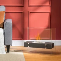 HOMCOM Cheminée éthanol à Poser en métal et Verre trempé avec réservoir 1,5 L, environ 3 h de durée de combustion Couverture 25 m² - dim. 60L x 26l x 50H cm(m-8)