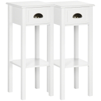 HOMCOM Set of 2 Side Tables End Table Pedestal - drawer, shelf - dim. 30L x 30l x 75H cm - shell handles Aged Brass MDF White