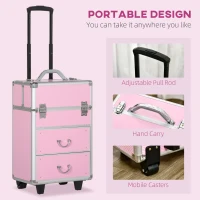 HOMCOM Rolling Makeup Storage Case w/ Swivel Wheel, Pink(m-5)