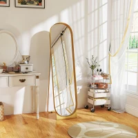 HOMCOM Arched standing mirror 40 x 160 cm metal frame and shatterproof film floor or wall-leaning mount gold(m-2)