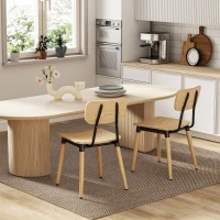 HOMCOM Set of 2 Modern Dining Chairs with Steel Legs and Curved Back, Natural Wood Effect(m-4)