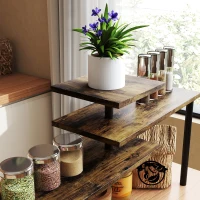 HOMCOM 3-Tier Rotating Kitchen Shelf, Corner Shelf, Metal Frame, 40 x 18 x 36.5 cm, Rustic Brown(m-5)