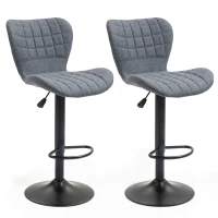 HOMCOM Set of 2 Bar Stools Curved Buttoned Back Design Adjustable Seat Height 61-81 cm 360° Swivel Footrest Velvet Gray(m-7)