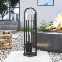 Outsunny 5 Pieces Fireplace Tools Set, Metal Fireplace Accessories Fireside Companion Set with Broom, Shovel, Poker and Bucket, Silver(m-7)