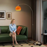 HOMCOM boogvloerlamp met voetschakelaar, van marmer, metaal en kunststof, 26x90x180 cm, wit en oranje(m-10)