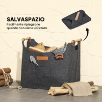 Outsunny Borsa in Feltro Portalegna da Interno con Manici in Legno, Capacità 15 kg, 45x32x40 cm, Grigio(m-5)