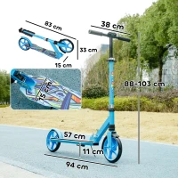 AIYAPLAY Foldable Kids Scooter with Adjustable Handlebar, 200mm Big Wheel, Rear Fender Brake, for Ages 6-12 Years, Blue(m-3)