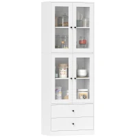 HOMCOM Tall Kitchen Sideboard, Kitchen Cabinet with Glass Doors, Drawers and Adjustable Shelves, 59 x 30 x 170 cm, Glossy White(m-6)