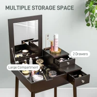 HOMCOM Dressing Table with Flip-up Mirror, Makeup Desk with 2 Drawers and Pine Wood Legs, Vanity Table Writing Desk for Bedroom Living Room, Black(m-5)