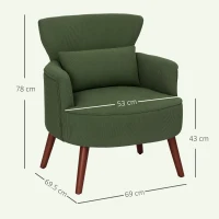 HOMCOM Modern Armchair with Armrests, Padded Accent Chair with Lumbar Cushion, Green(m-3)
