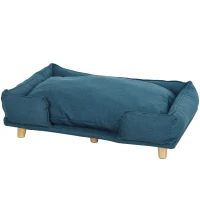 PawHut Dog sofa, pet sofa, pet bed, removable & washable cushion, Natural+ Dark Blue(m-7)