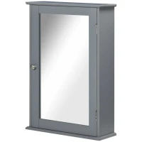kleankin Wall-mounted bathroom cabinet with mirror - toilet storage cupboard - 1 door, 2 shelves - Glass and Wood gray(m-7)