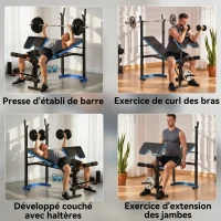 HOMCOM Banc de musculation multifonction réglable inclinable pour fitness complet acier 155 x 56,5 x 120 cm noir(m-7)