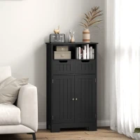 kleankin Low Bathroom Cabinet Multi-Storage Large Compartment 2 Drawers Double Door Cupboard with Shelf Black(m-4)