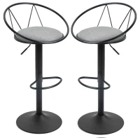 HOMCOM Set of 2 Neo-Retro Bar Stools, Adjustable, 360° Swivel with Metal Footrest, Black Frame, Gray Linen(m-6)