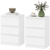 HOMCOM Nightstand, Set of 2 Side Tables with 3 Drawers, Bedside Cabinet, Nightstand for Bedroom, Living Room, 40 x 30 x 59.5 cm, White(m-7)