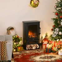 HOMCOM Cheminée Électrique avec Effet de Flamme Thémostat Poêle Chauffant 1000 W / 2000 W, 20-25 m², Noir 44,5x32,1x74 cm(m-4)