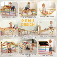 AIYAPLAY Triangle d'escalade enfant avec rampe réversible toboggan bascule et structure d'escalade multicolore(m-4)