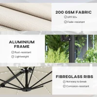 Outsunny 3(m) Cantilever Garden Parasol with Solar Powered Lights, Crank Handle & Cross Base, UPF 50+, 360° Rotation, Cream(m-8)