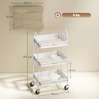 HOMCOM 3-Tier Kitchen Storage Trolley with on Wheels Cover Top Board - White and Oak(m-3)