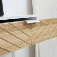 HOMCOM Industrial Console Table 2 Drawers Sculpted Oak Wood Effect Chevron Pattern Metal Legs White(m-5)