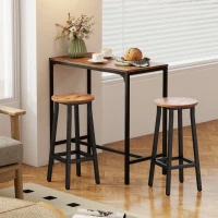 HOMCOM Bar Stools Set of 2 Breakfast Bar Stools with Footrest, Industrial Round, 32 x 32 x 65 cm, Rustic Brown(m-8)