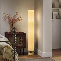 HOMCOM Lampadaire sur pied de salon avec abat-jour en lin, interrupteur à pied, 2 x douille E27, 120 cm, beige(m-2)