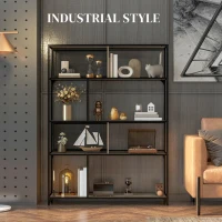 HOMCOM Four Split-Shelf Minimalistic Bookcase - Grey/Black(m-4)