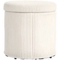 HOMCOM 32 L storage pouf living room pouf in corduroy with lid max load 120 kg, for hallway, bedroom, living room, beige(m-6)