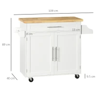 HOMCOM Kitchen trolley serving cart kitchen island, 1 spice rack, 1 towel holder, 109 cm x 40 cm x 89 cm, White(m-3)