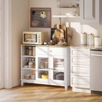 HOMCOM Sideboard with grooved tempered glass doors, drawer, 3 open compartments and adjustable shelves, white(m-5)