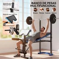 HOMCOM Banco de Musculación Banco de Pesas con Soporte para Barra y Respaldo Ajustable para Entrenamiento en Casa Gimnasio Azul(m-5)