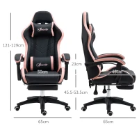 Vinsetto Gaming chair ergonomic gaming armchair with 135° reclining backrest and lumbar support, 65 x 65 x 121-129 cm pink(m-3)