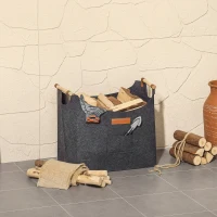 Outsunny Borsa in Feltro Portalegna da Interno con Manici in Legno, Capacità 15 kg, 45x32x40 cm, Grigio(m-7)