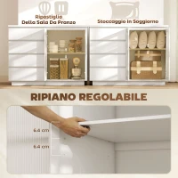 HOMCOM Credenza Buffet in Legno con 4 Cassetti e Armadietto con Ante in Vetro e Ripiani Regolabili, 120x40x91 cm, Bianco(m-6)