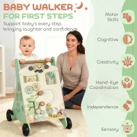 AIYAPLAY Wooden Baby Walker, Push Along Walker Toys with Speed Control, Xylophone, gears and Bead Maze, Green(m-4)
