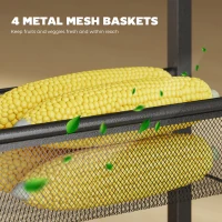 HOMCOM Slim Storage Trolley, 5-Tier Kitchen Cart on Wheels with Wood-effect Top, Handle for Living Room, Bathroom, Black(m-4)