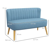 HOMCOM 2-seater sofa in retro look, soft padding, easy-care cover, up to 150 kg, 117 x 56.5 x 77 cm, Blue(m-3)
