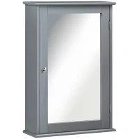 kleankin Wall-mounted bathroom cabinet with mirror - toilet storage cupboard - 1 door, 2 shelves - Glass and Wood gray(m-6)