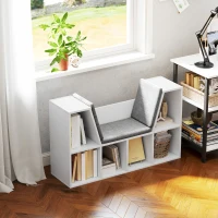 HOMCOM Bookshelf with Seat, 6 Compartments, Padded, 105 x 30 x 63 cm, White(m-4)